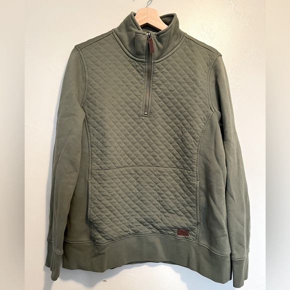 L.L Bean Women's Olive Green Quilted Quarter-Zip Pullover - Picture 1 of 12